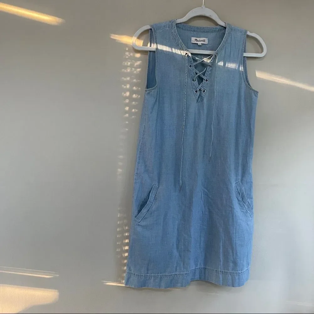 Madewell denim chambray lace up dress‎